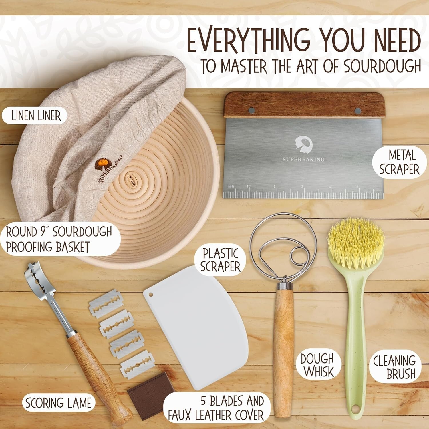 Artisan-Level 9' Round Banneton & Bread Baking Supplies Gift Set for All Skills