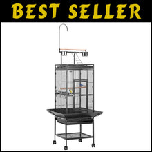 Load image into Gallery viewer, Elegant Black Bird Cage with Play Top - Ideal for African Grey, Macaws, and More