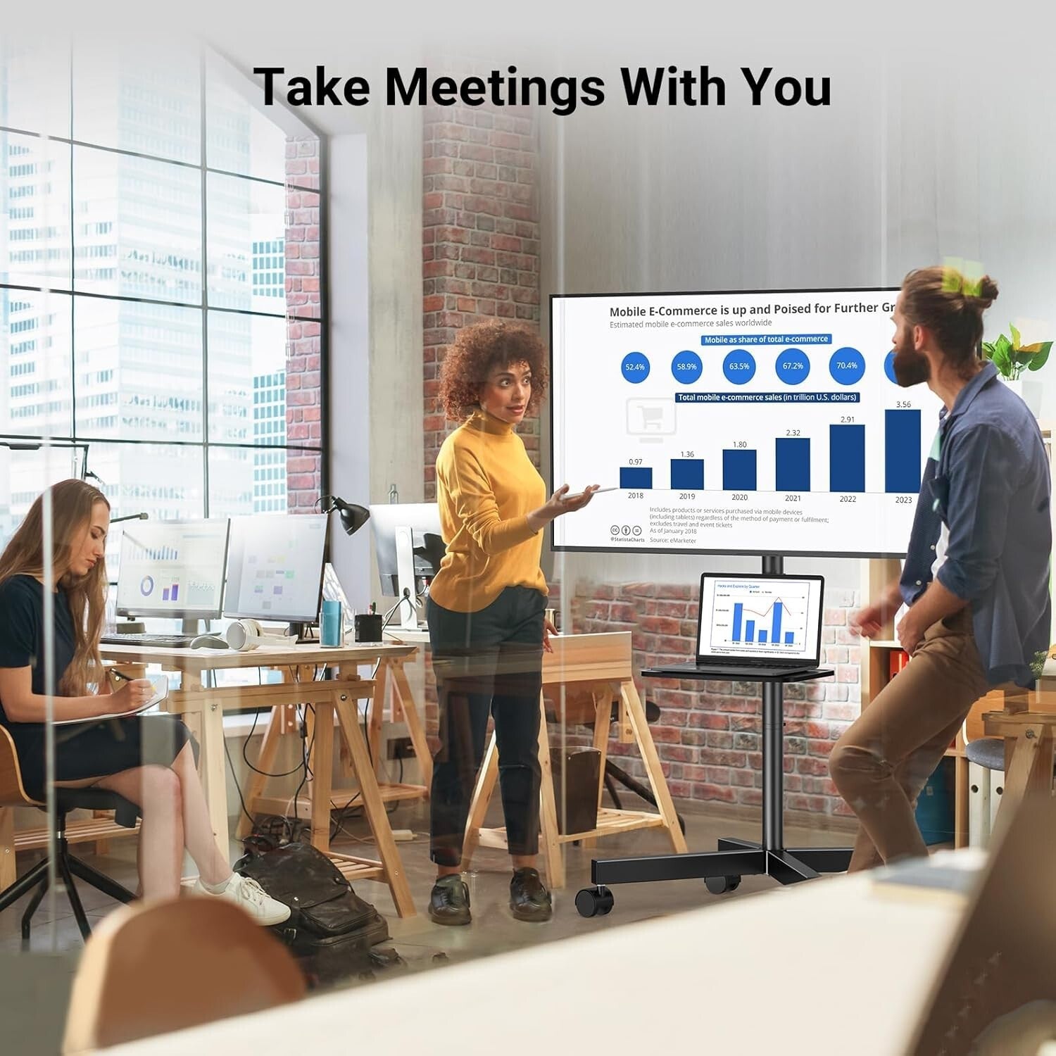 Versatile Mobile TV Stand for 23-60 Inch Televisions, Lockable Wheels for Safety