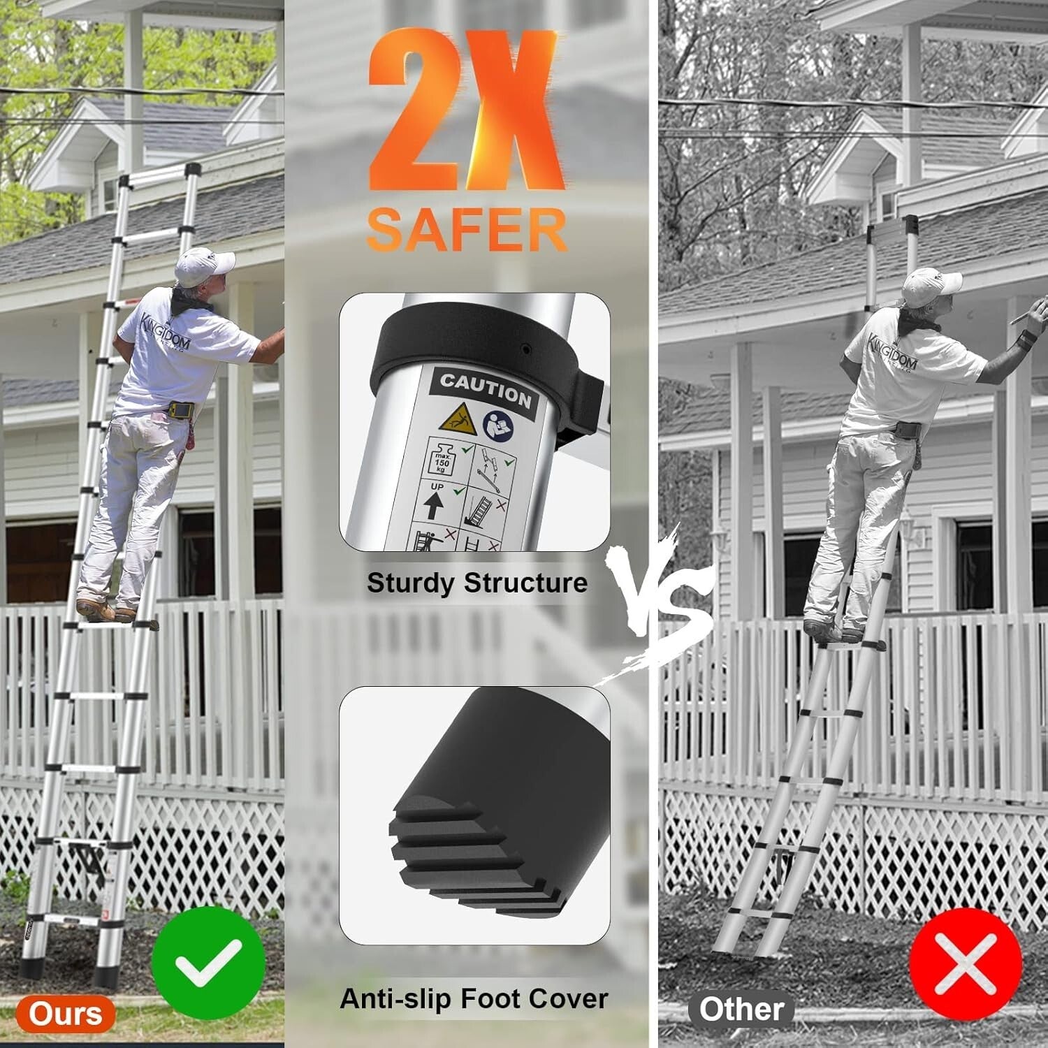 Portable Telescoping Ladder 12.5ft - Lightweight Design for Outdoor and Home Use