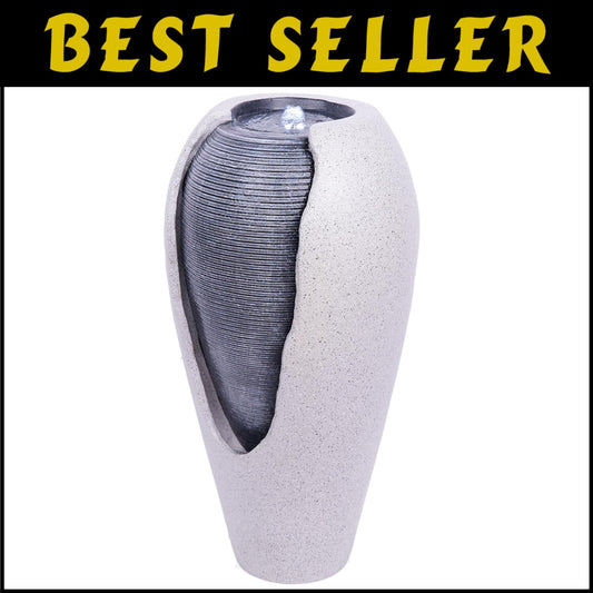 Versatile 29" LED Illuminated Ribbed Jar Fountain for Indoor/Outdoor Relaxation