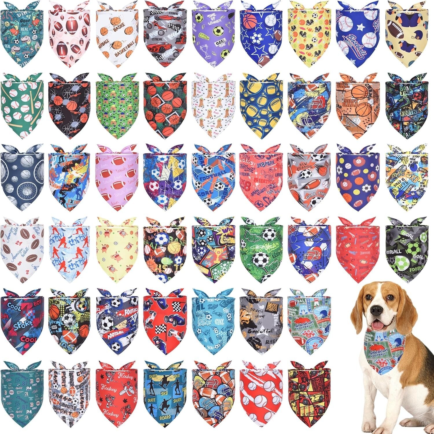 50PCS Sports-Themed Dog Bandanas for Large Breeds - Comfortable & Stylish