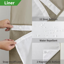 Load image into Gallery viewer, No Hooks Linen Shower Curtain with Snap-in Liner for Effortless Shower Styling