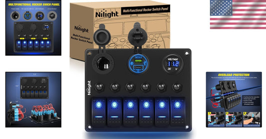 Pre-Wired 6 Gang Switch Panel Featuring LED Voltmeter & Cigarette Lighter Socket