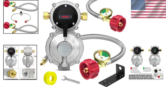 Efficient RV Propane Regulator with No-Interrupt Changeover & 18" Braided Hoses