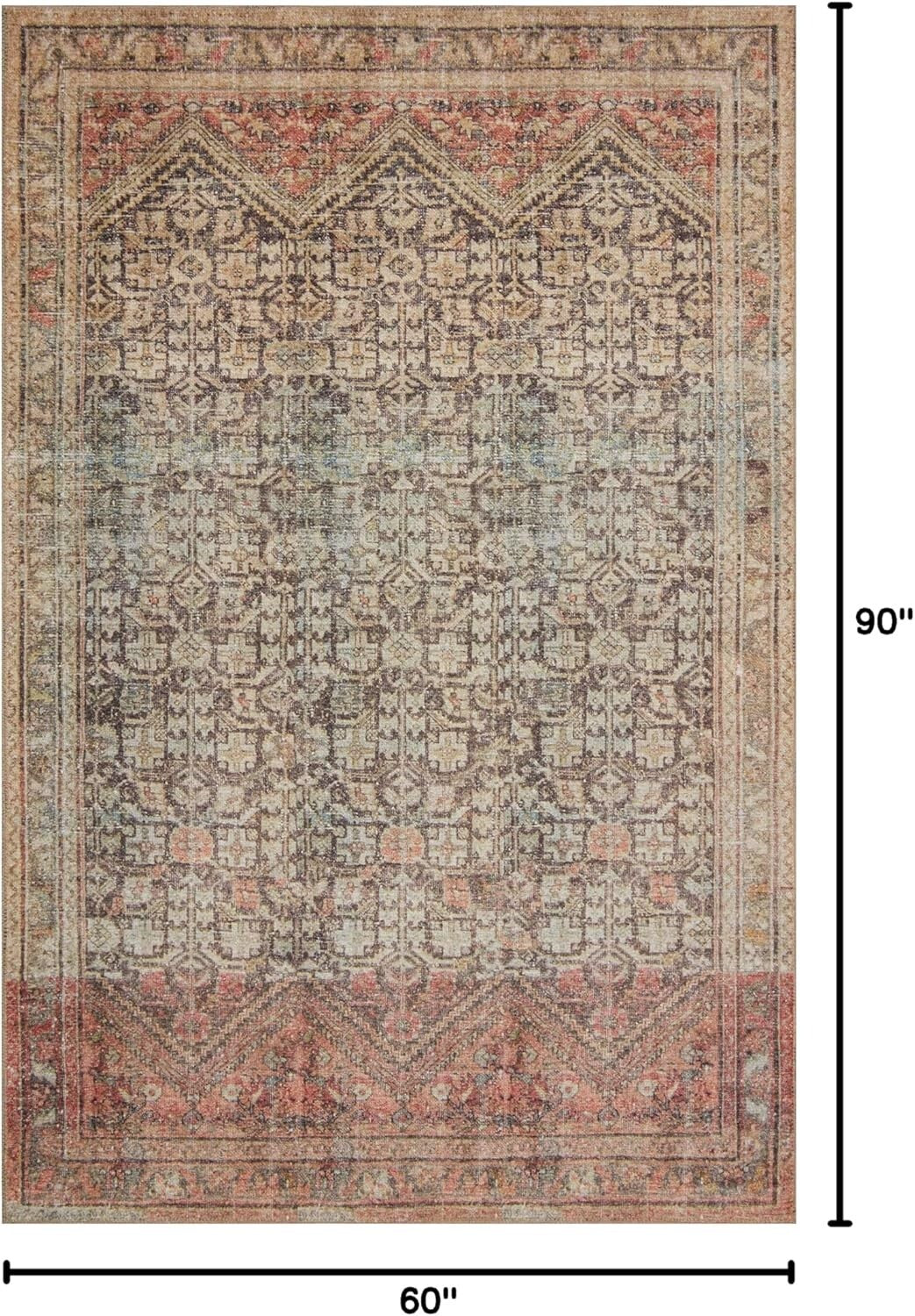 5' x 7'6" Low Profile Charcoal/Multi Area Rug - Stain Resistant for High Traffic
