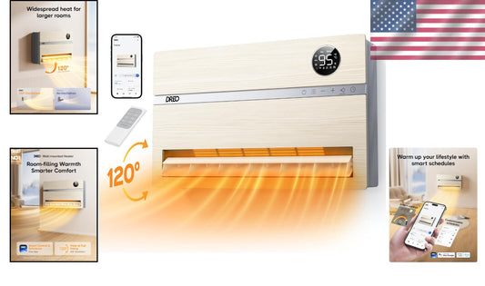 Versatile Electric Space Heater - Wall-Mounted with 120° Oscillation & Remote