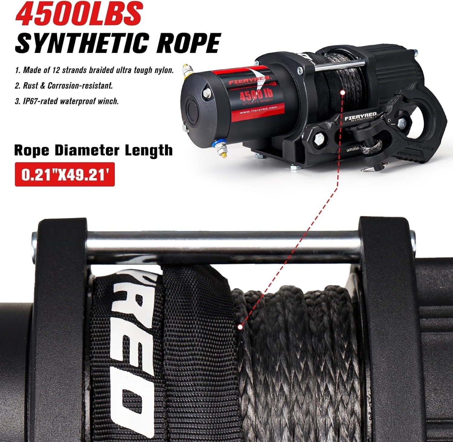 High-Performance 12V 4500LBS Winch with Wireless Remote & Tough Synthetic Rope