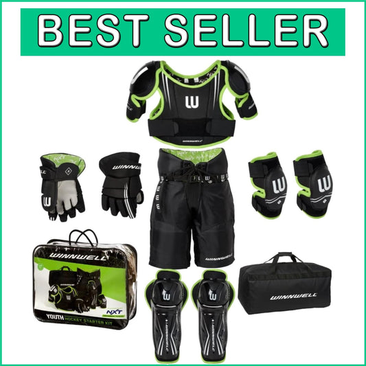 Youth Cleansport NXT Hockey Gear Set: Includes Pads, Gloves & Bag - Black/Green