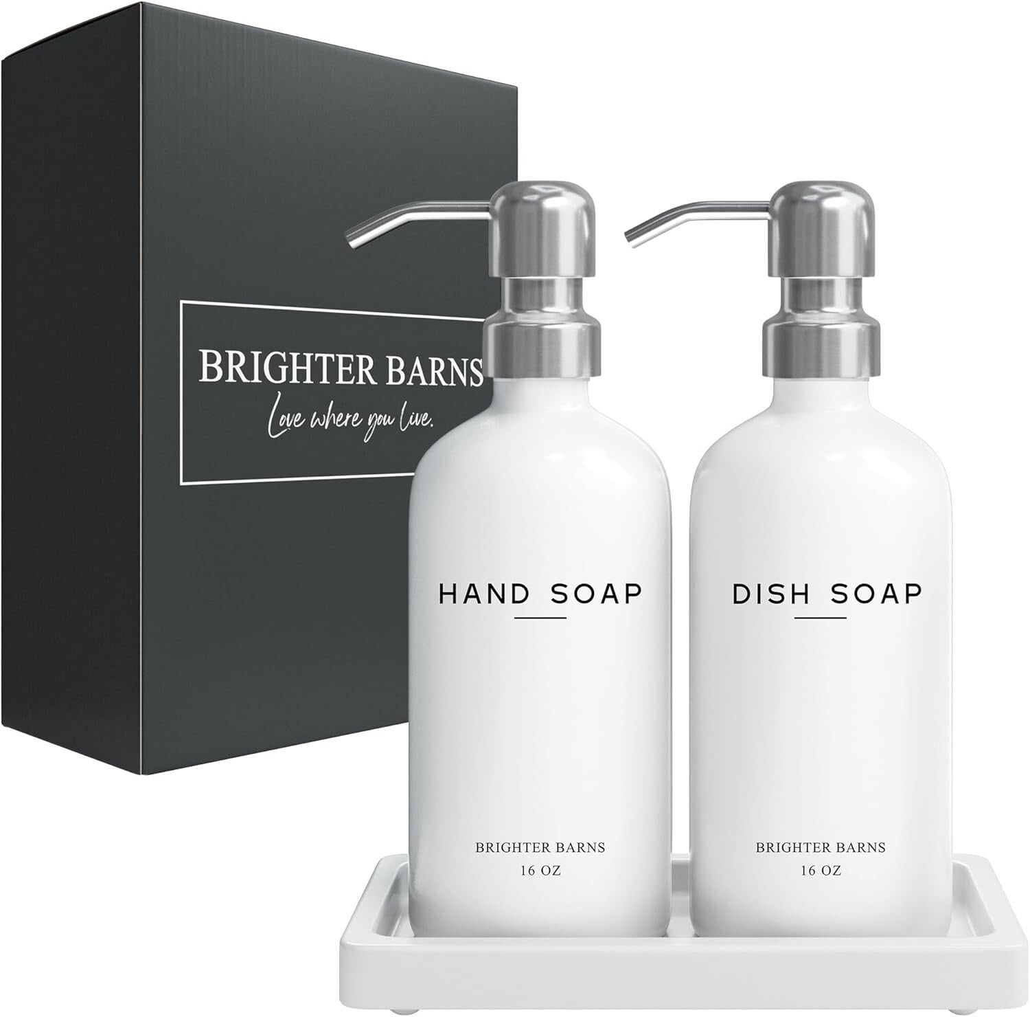 3-Piece Matte White Glass Soap Dispenser Set with Tray & Eco-Friendly Pumps