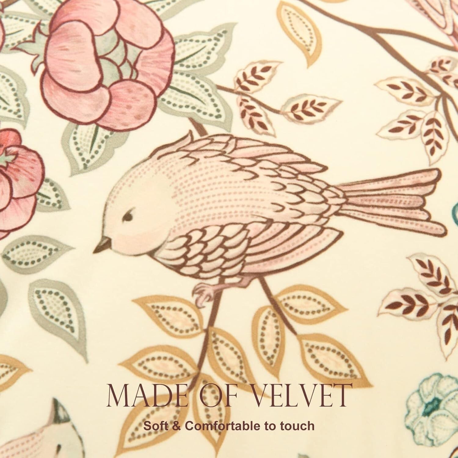 Elegant 4-Piece Machine Washable Velvet Pillow Covers - Bird & Floral Themes
