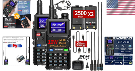 Multi-Band Ham Radio with 2500mAh Battery, NOAA Receiver - 2 Pack Walkie Talkies
