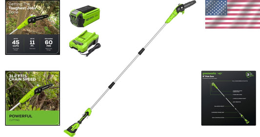 40V 8-Inch Cordless Polesaw with Battery & Charger - Effortless Tree Trimming