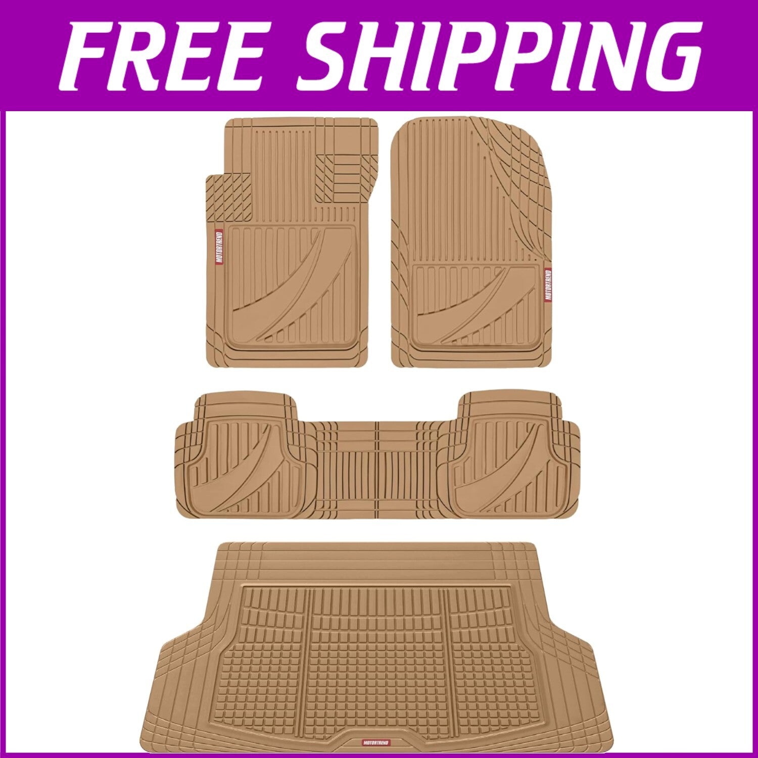 FlexTough Advanced Heavy Duty Beige Rubber Car & SUV Floor Mats Full Set