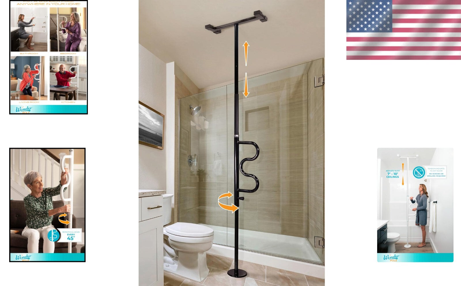 Durable Adjustable Grab Bar and Security Pole - Easy Installation & Stability