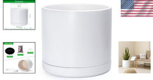 Load image into Gallery viewer, Modern 14 Inch White Planter Pot with Glazed Finish &amp; Drainage Saucer Included