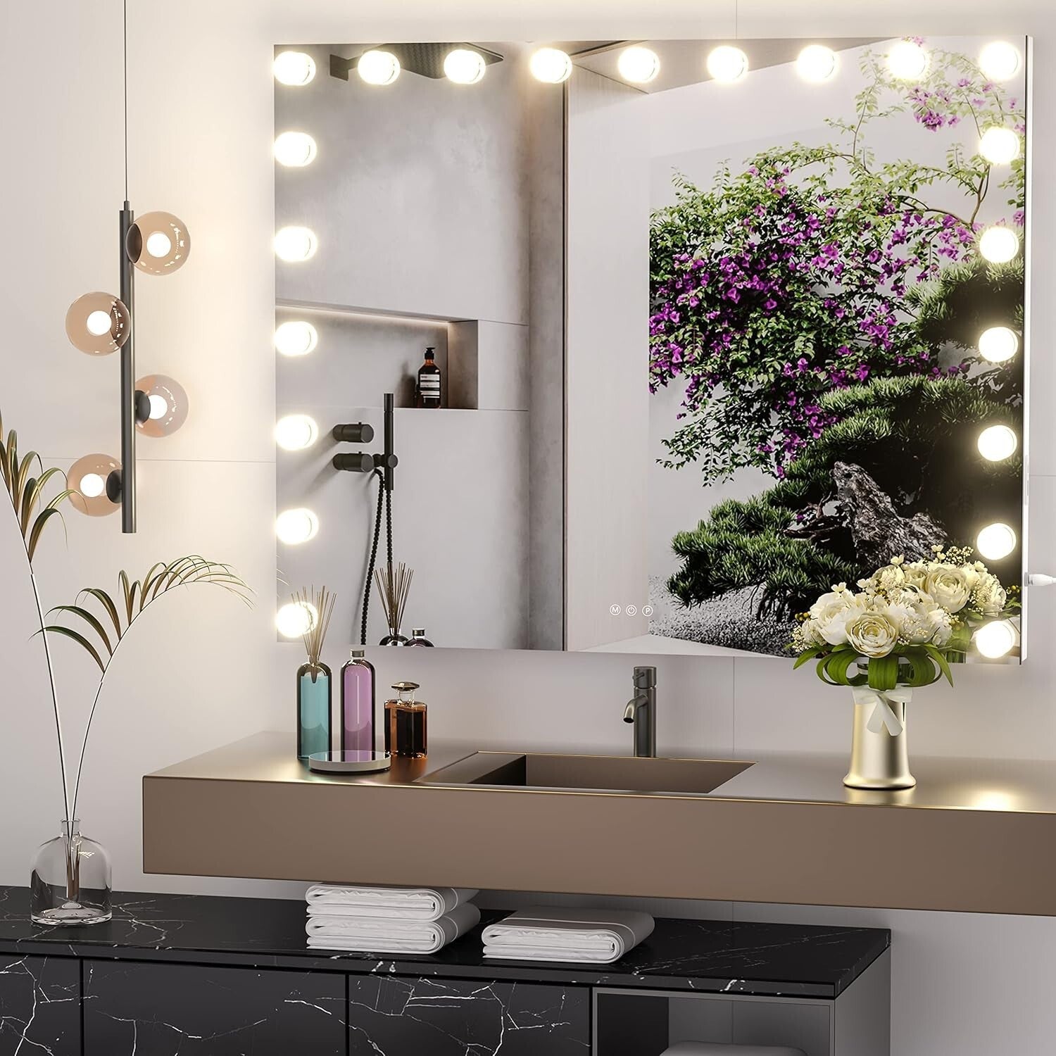Illuminated Vanity Mirror with 21 Dimmable Bulbs & 10X Magnification, 40" x 29"
