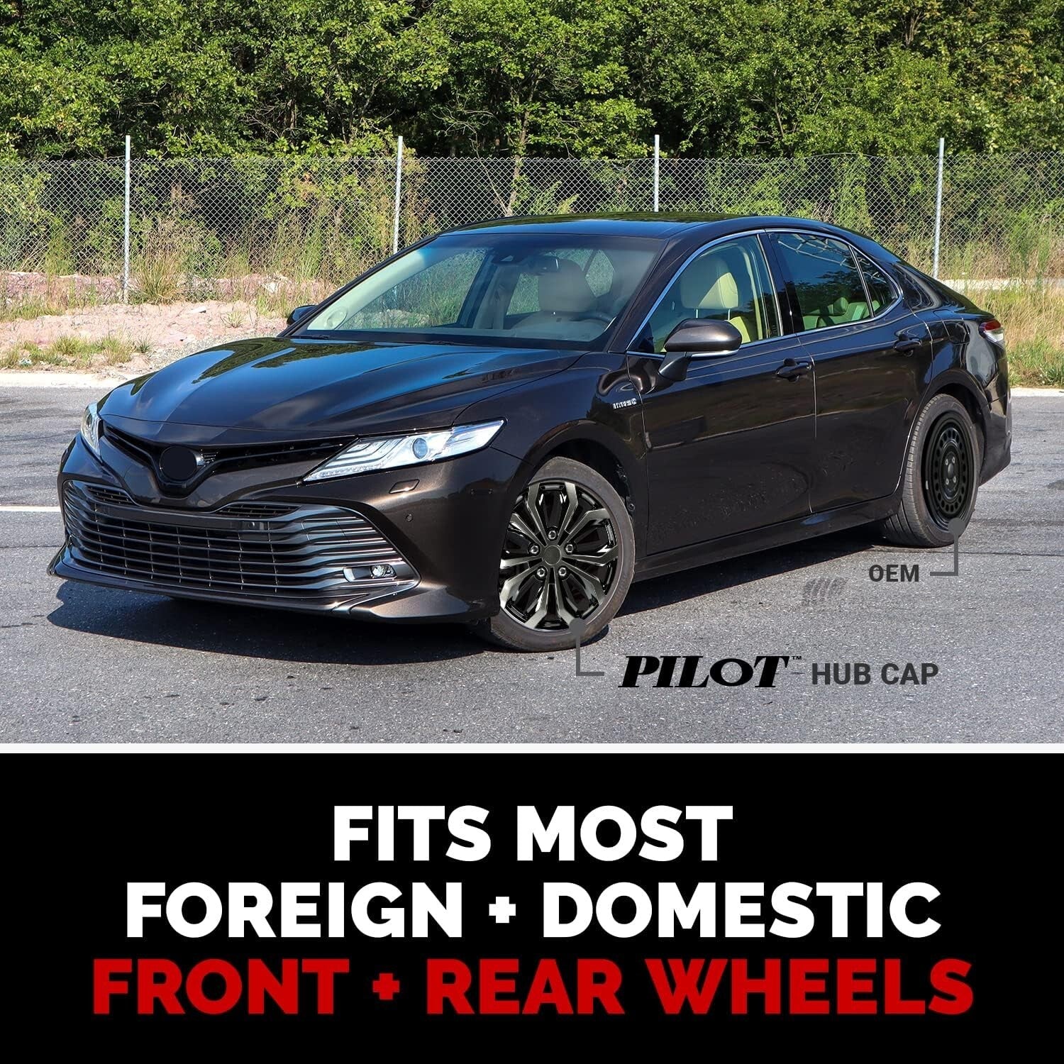 Universal 17 Inch Black & Gunmetal Hubcap Wheel Covers - Set of 4 for Most Cars