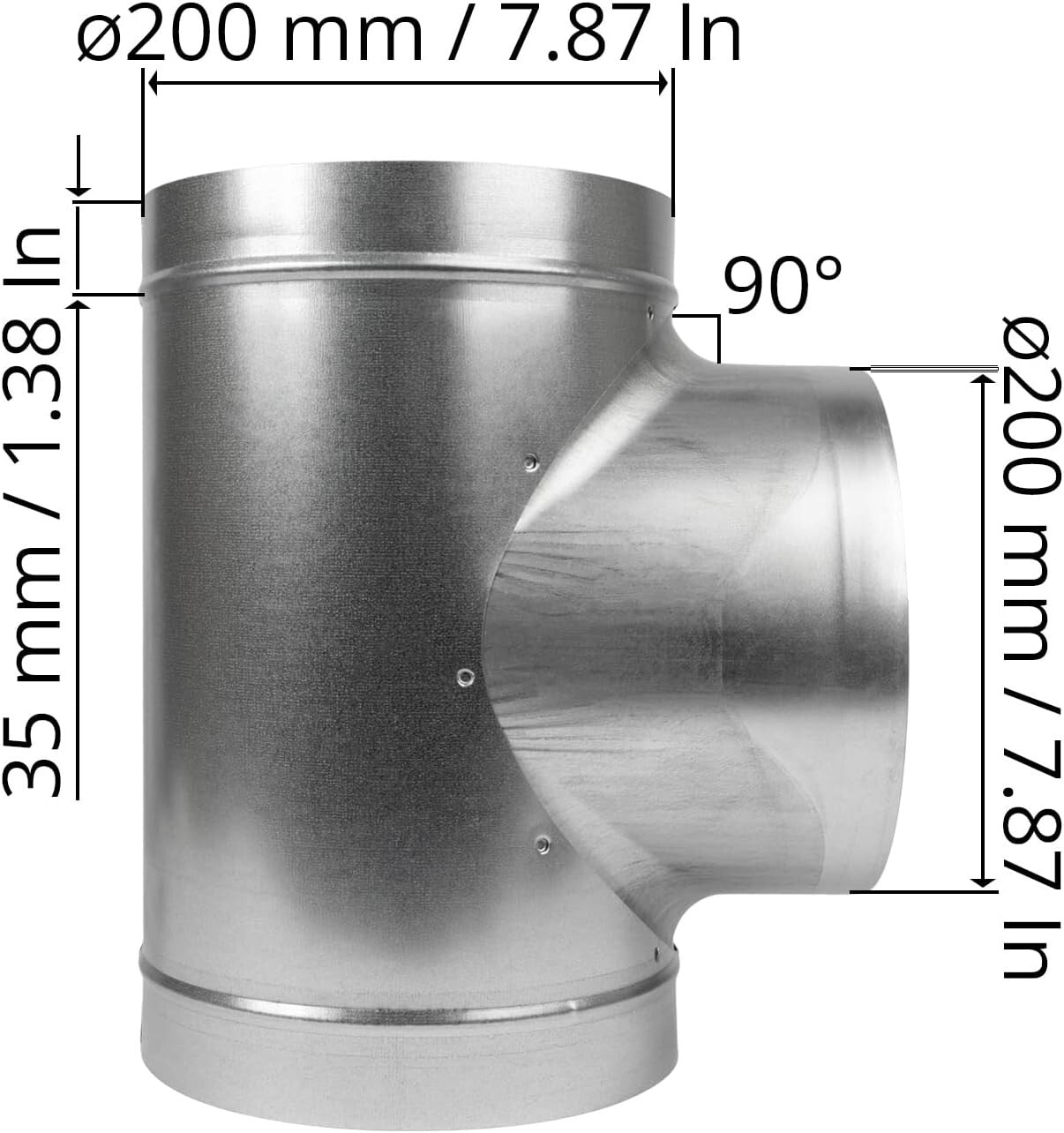 Durable 8-Inch T-Shape Ducting Splitter - Customizable 3-Way Ventilation Fitting