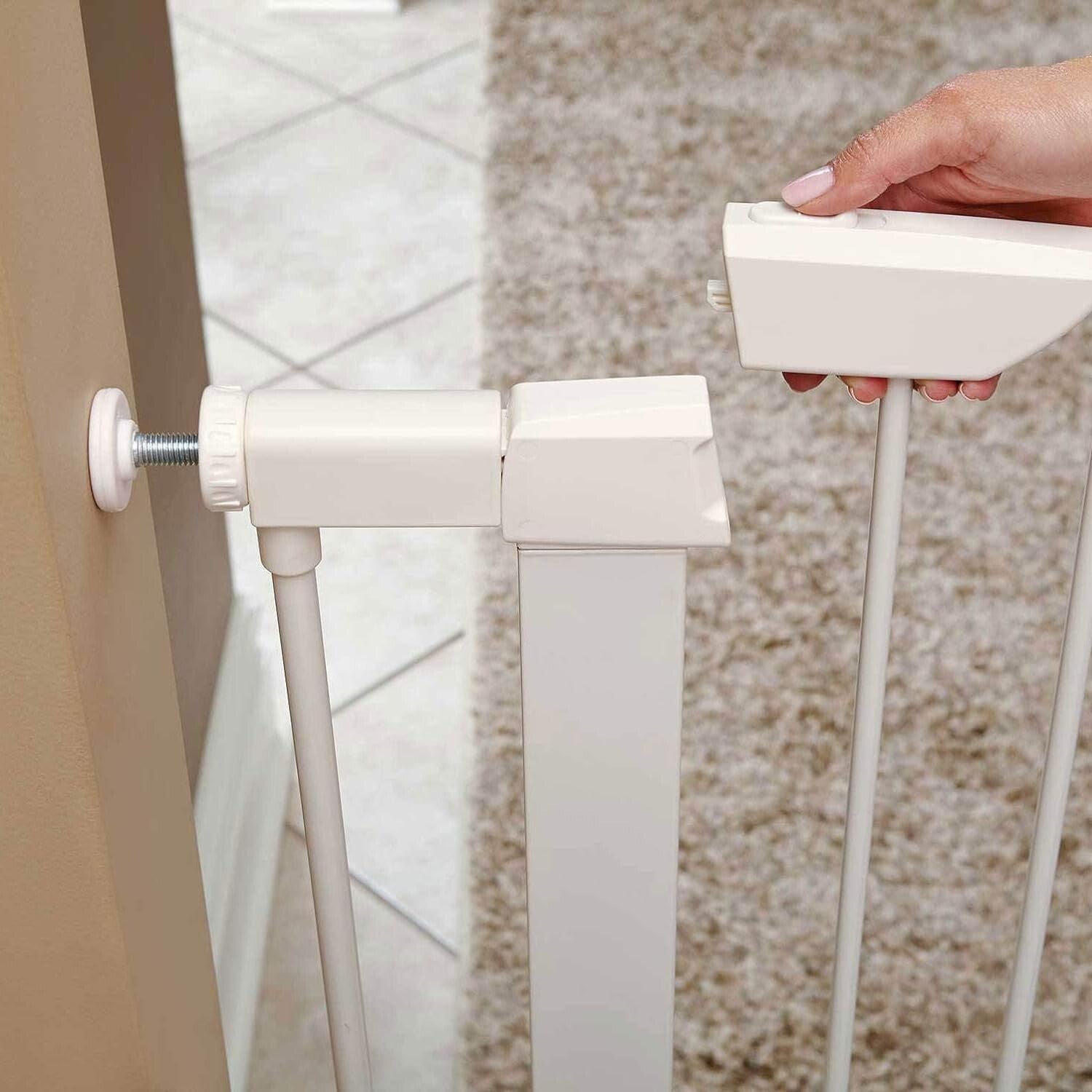 Elegant 39-Inch Tall White Steel Pet Gate - Pressure Mounted for Easy Install