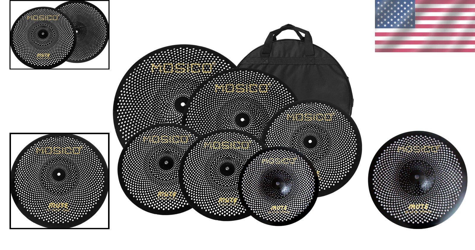 Complete Low Volume Cymbal Set for Drummers: 6 Pieces with Drum Bag Included