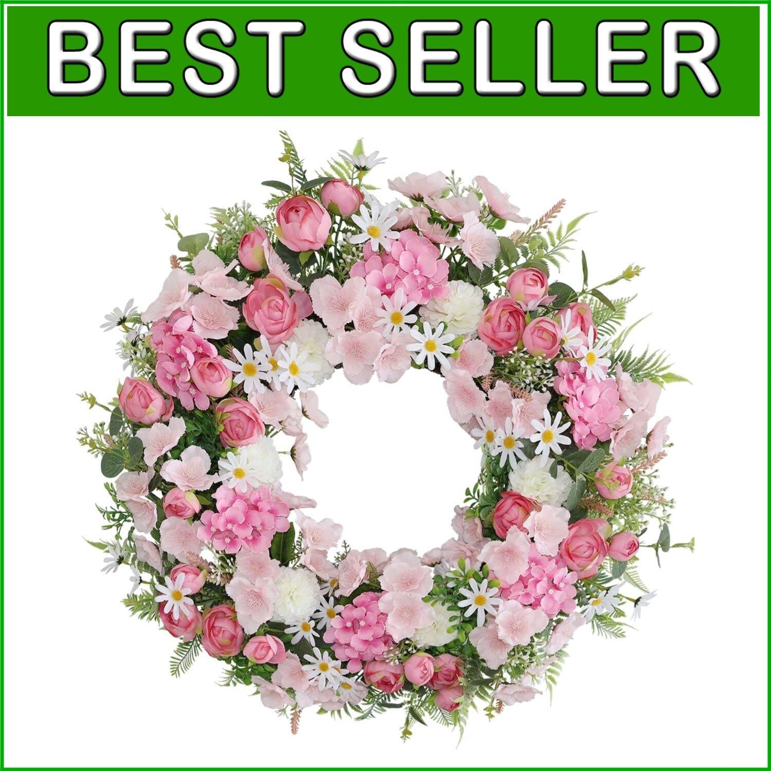 Beautiful Faux Silk Rose & Hydrangea Wreath 24-26 In - Spring/Summer Elegance
