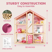 Load image into Gallery viewer, Durable 3-Story Wooden Dollhouse with Modern Furniture for Imaginative Girls