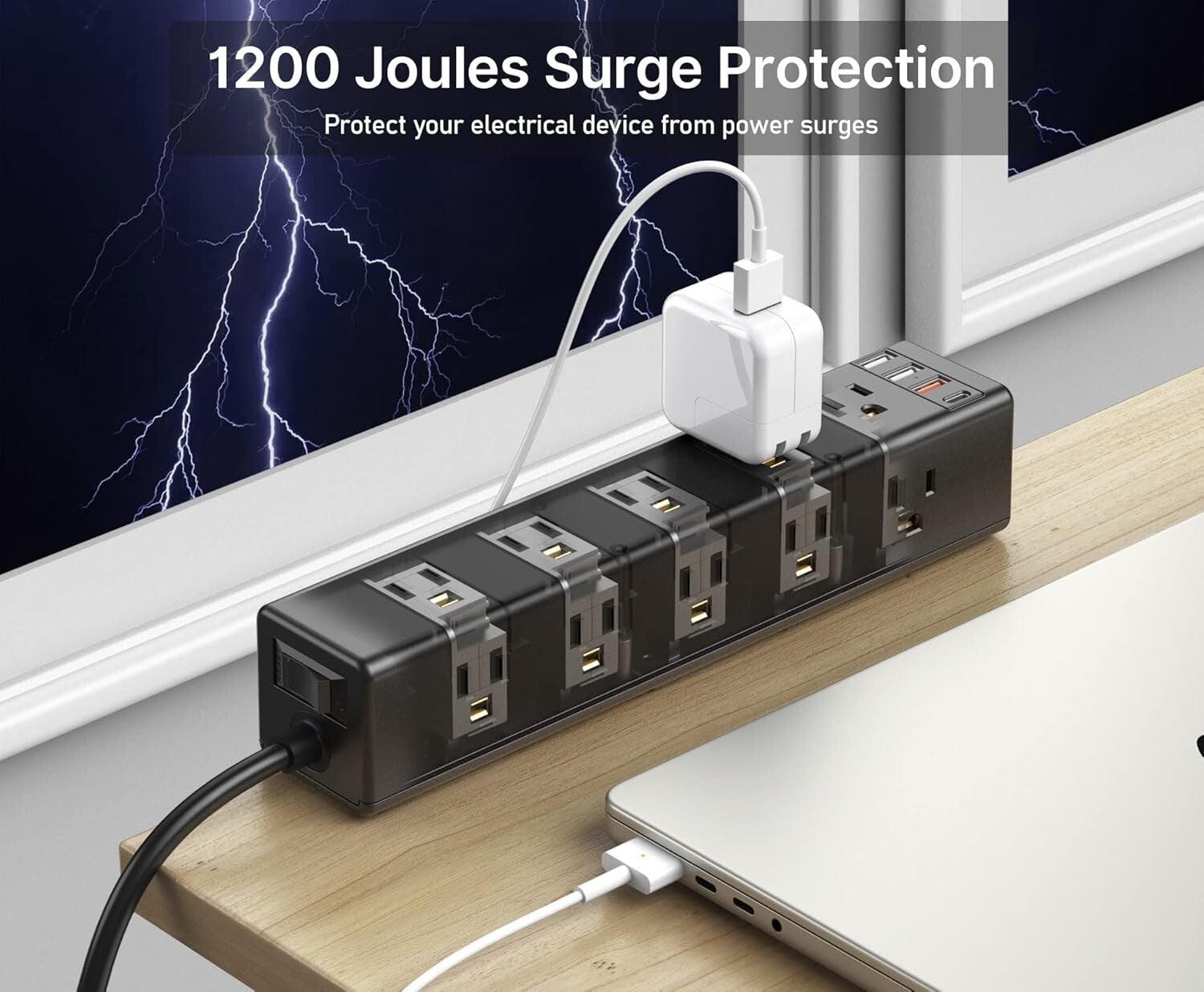 Surge-Protected Desk Clamp Power Strip with 15 Outlets - Ideal for Home Office