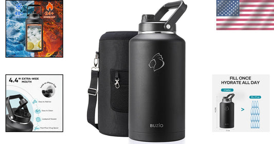 Black 2 Gallon Water Bottle - Triple Insulated & Leakproof for Outdoors