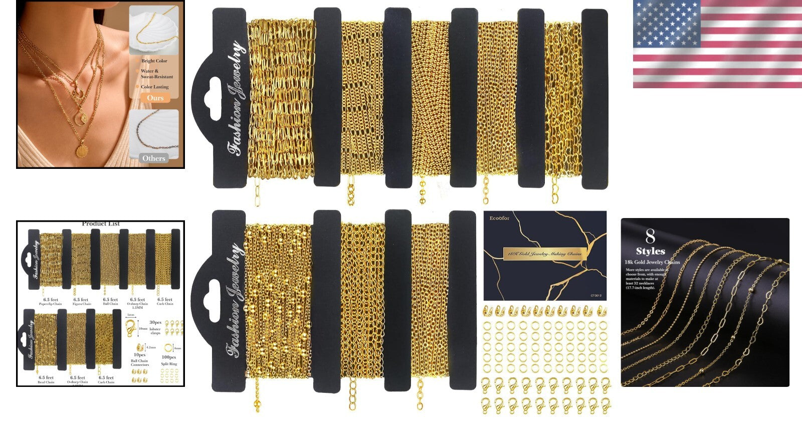 Versatile DIY Jewelry Making Kit - 52.5 Feet of 18k Gold Chains & Accessories