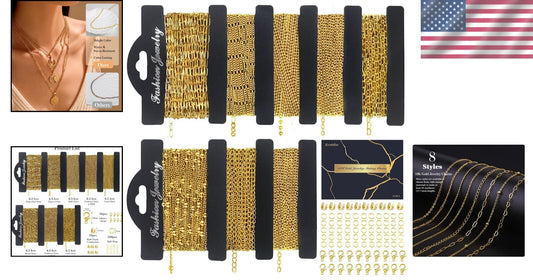 Versatile DIY Jewelry Making Kit - 52.5 Feet of 18k Gold Chains & Accessories