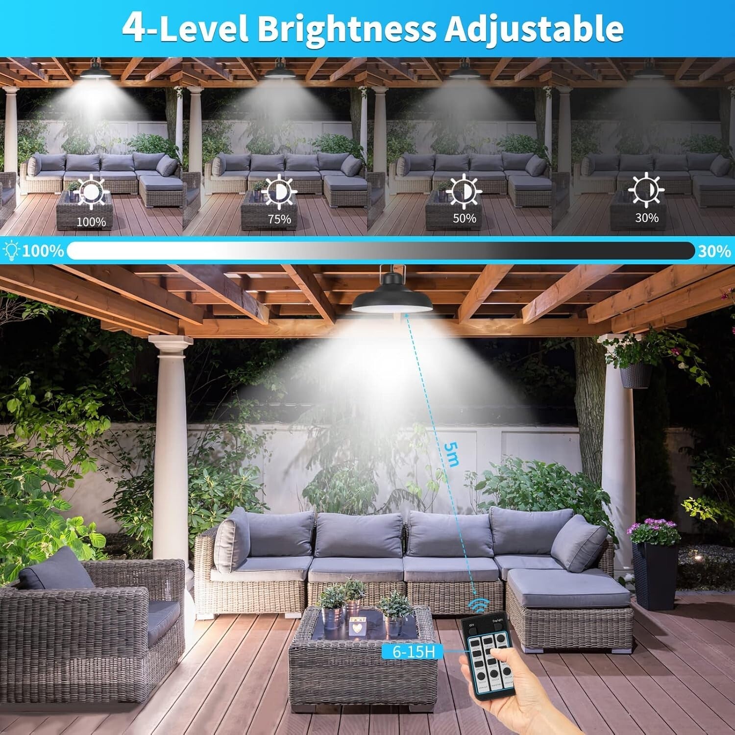 Adjustable Color Temperature Solar Pendant Light - Remote-Controlled & Dimmable
