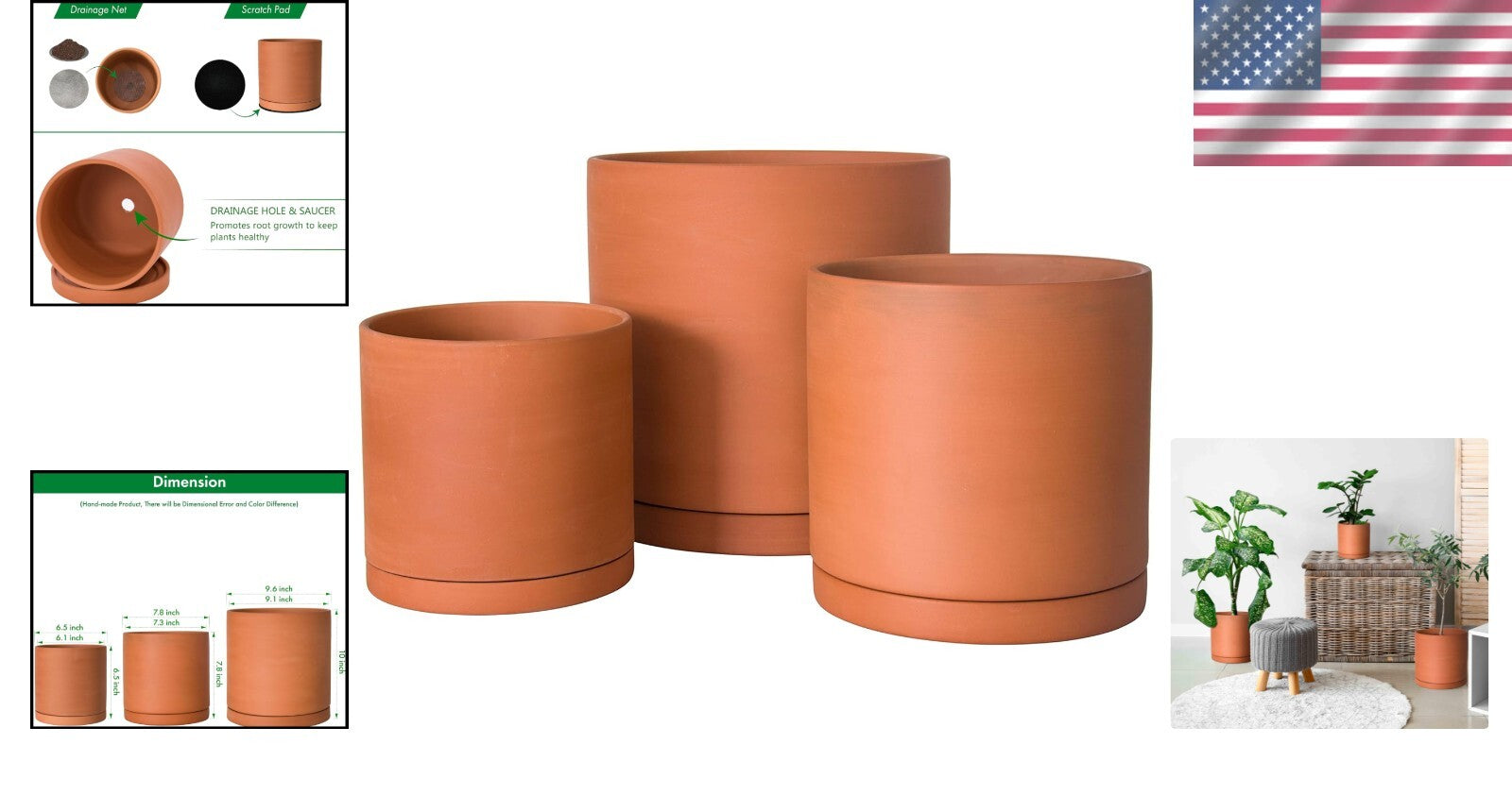 Breathable Terracotta Plant Pots Set – Drainage & Protective Saucers Included