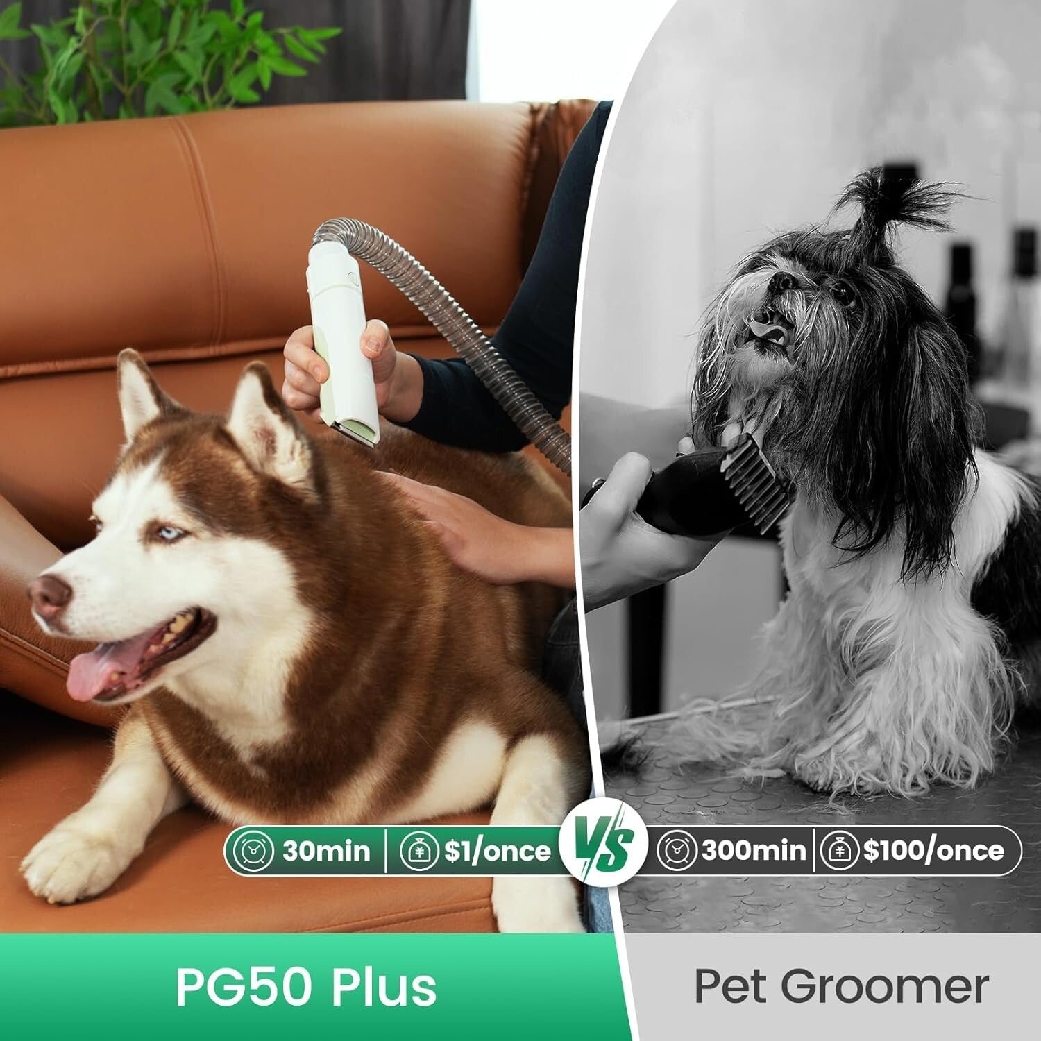 11000Pa Dog Grooming Vacuum with 7 Tools - Ergonomic Design & Low Noise Grooming