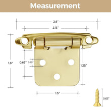 Load image into Gallery viewer, 40 Pack Gold Self-Closing Cabinet Hinges - 1/2 Inch Overlay, Quiet Operation