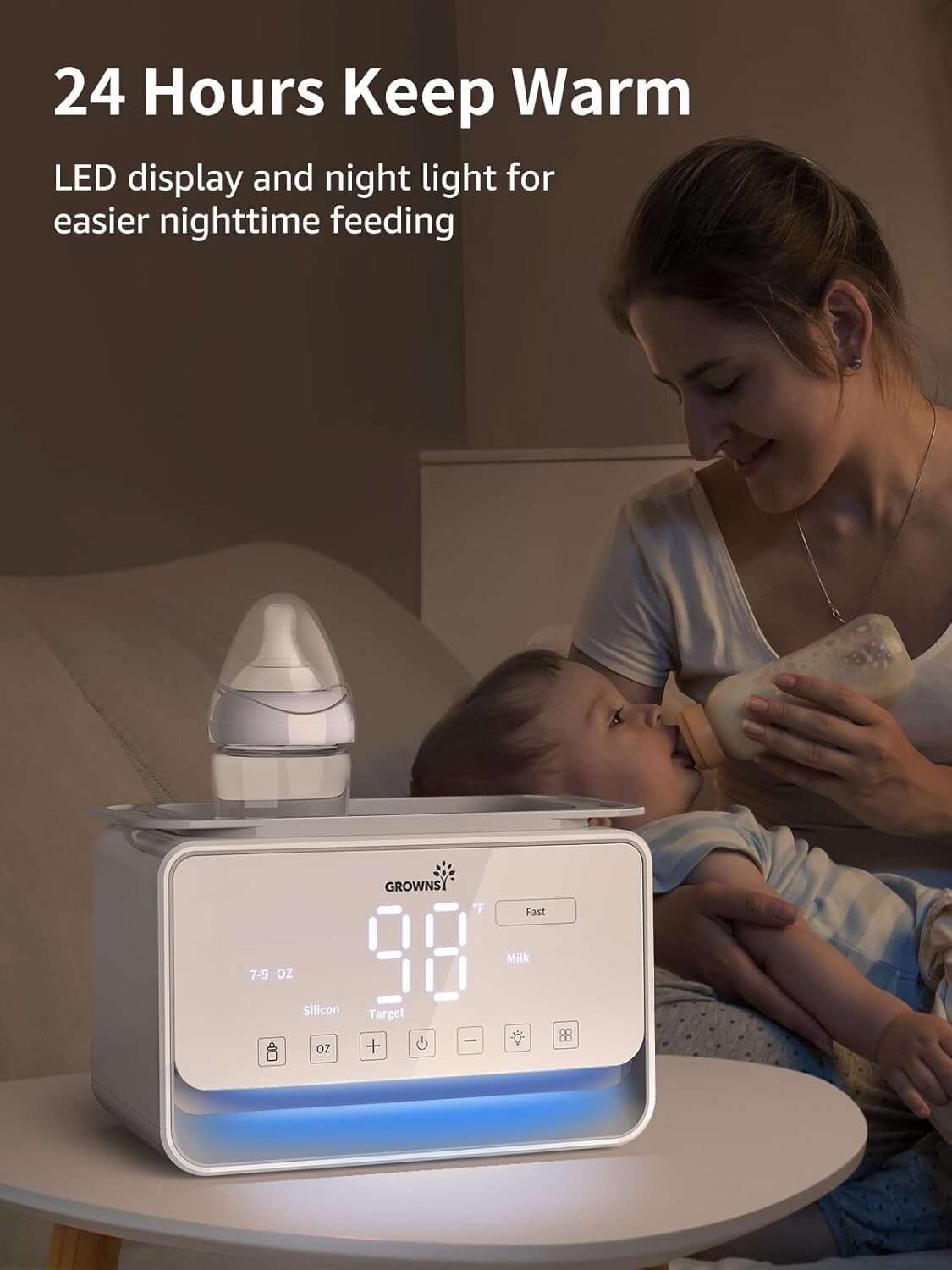 GROWSNY 12-in-1 Baby Bottle Warmer with Fast Steam & Night Light - Safe & Easy