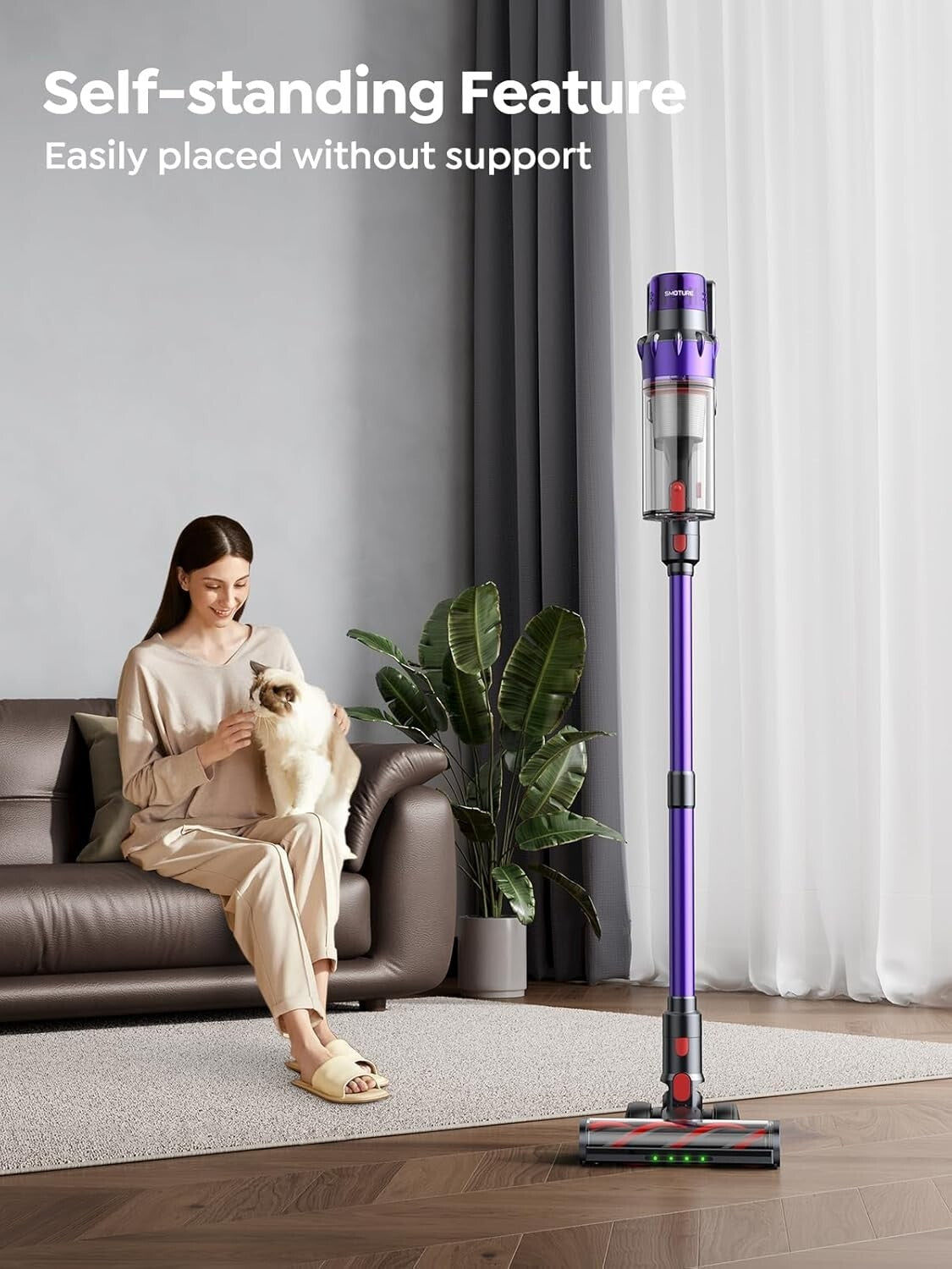 Smart Cordless Vacuum with 45KPA Suction, Auto Mode & 60 Mins Runtime for Homes