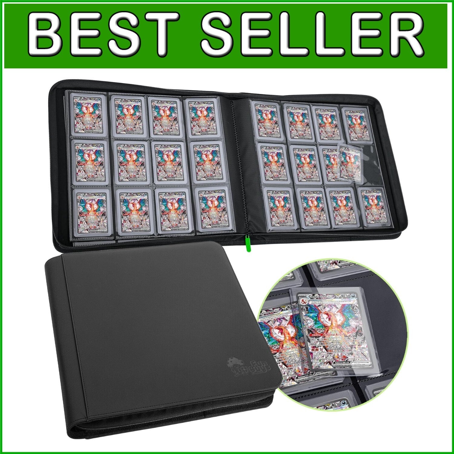 Durable 384 Card Toploader Binder with Water-Resistant Cover and Zipper Closure