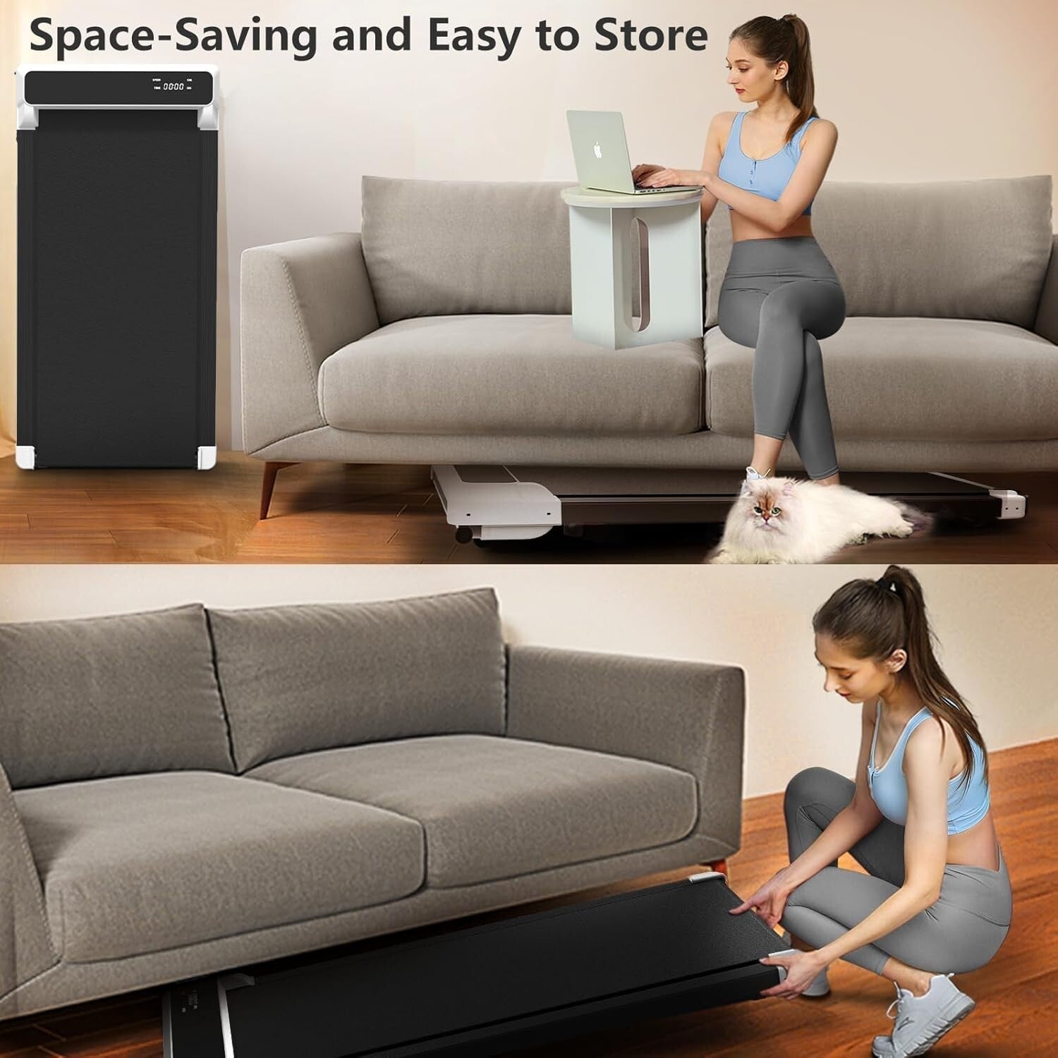 Portable 2-in-1 Walking & Jogging Pad: Discreet Exercise with Smart LCD Display