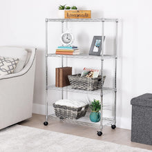 Load image into Gallery viewer, Mobile 4-Tier Chrome Wire Shelving Unit - Perfect for Kitchen and Garage