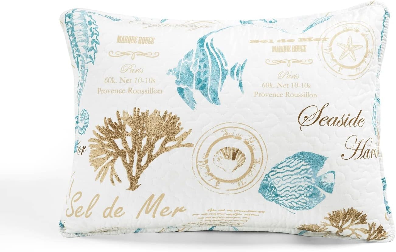 Harbor Life 5-Piece Reversible Coastal Quilt Set - Twin/Twin XL - Beach Theme