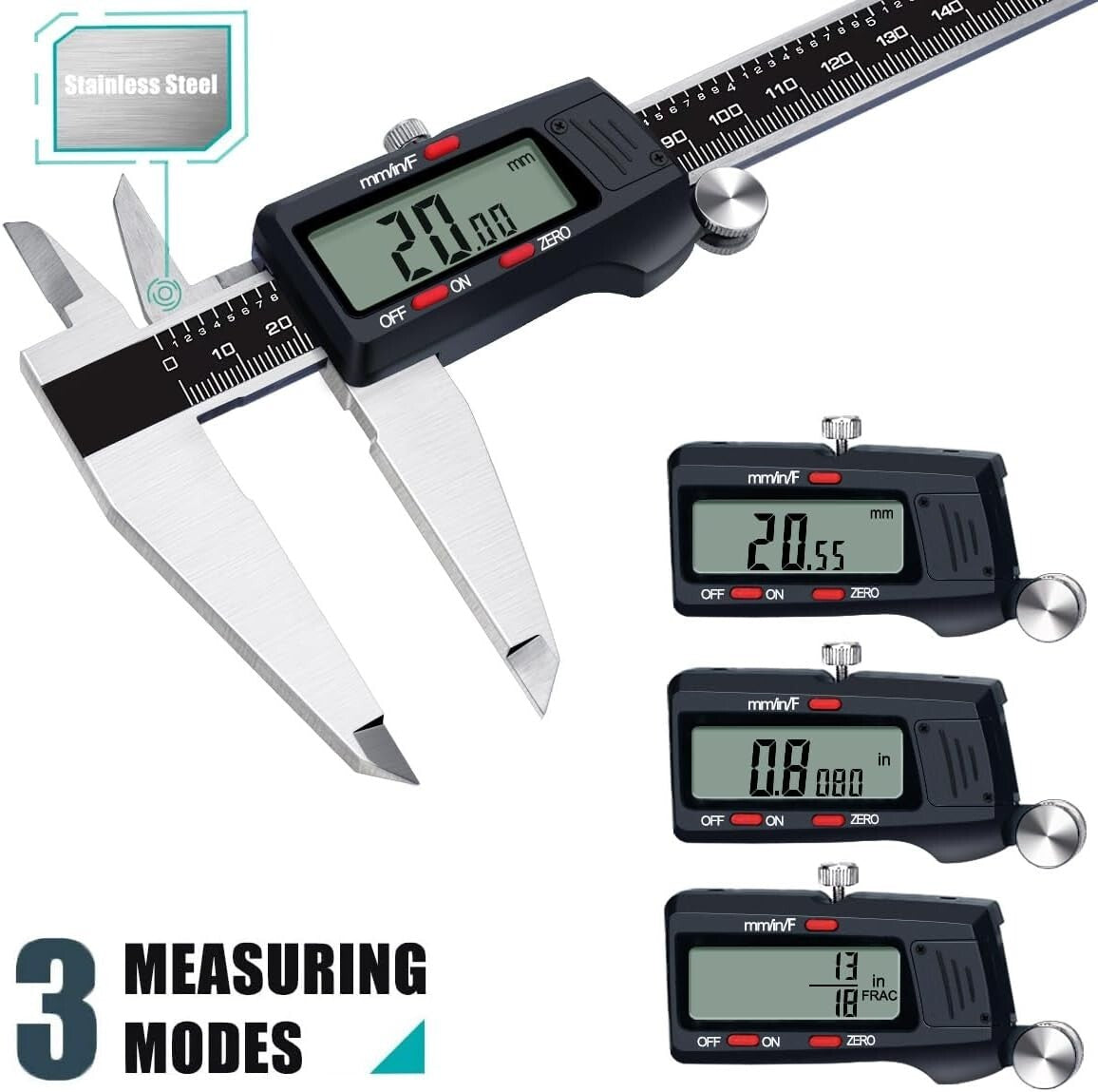 Professional-Grade 12-Inch Digital Caliper - Inch, Metric & Fraction Readings