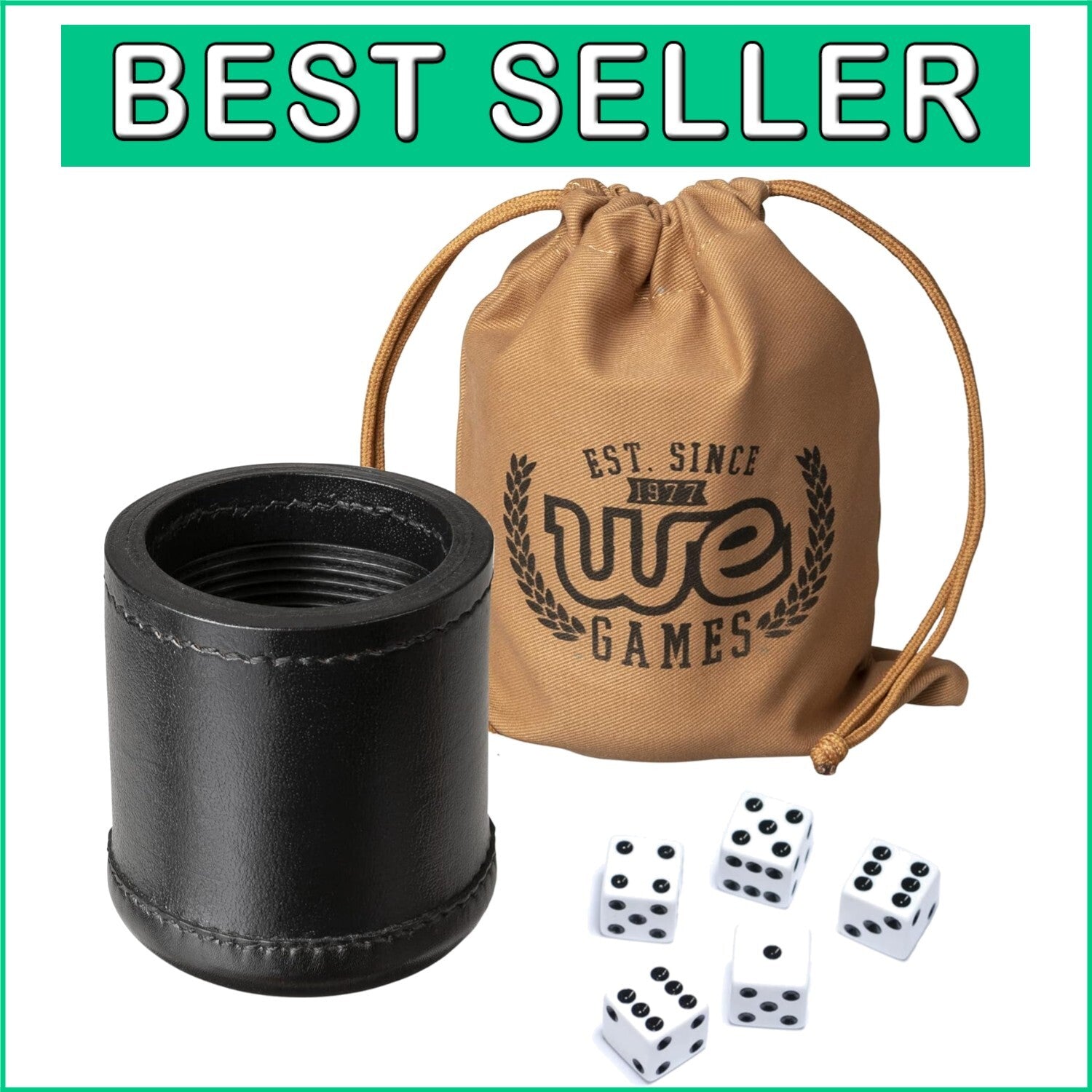 Elegant Leather Dice Cup & 5 Game Dice - Premium Rolling Accessory for Gamers