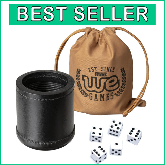 Elegant Leather Dice Cup & 5 Game Dice - Premium Rolling Accessory for Gamers
