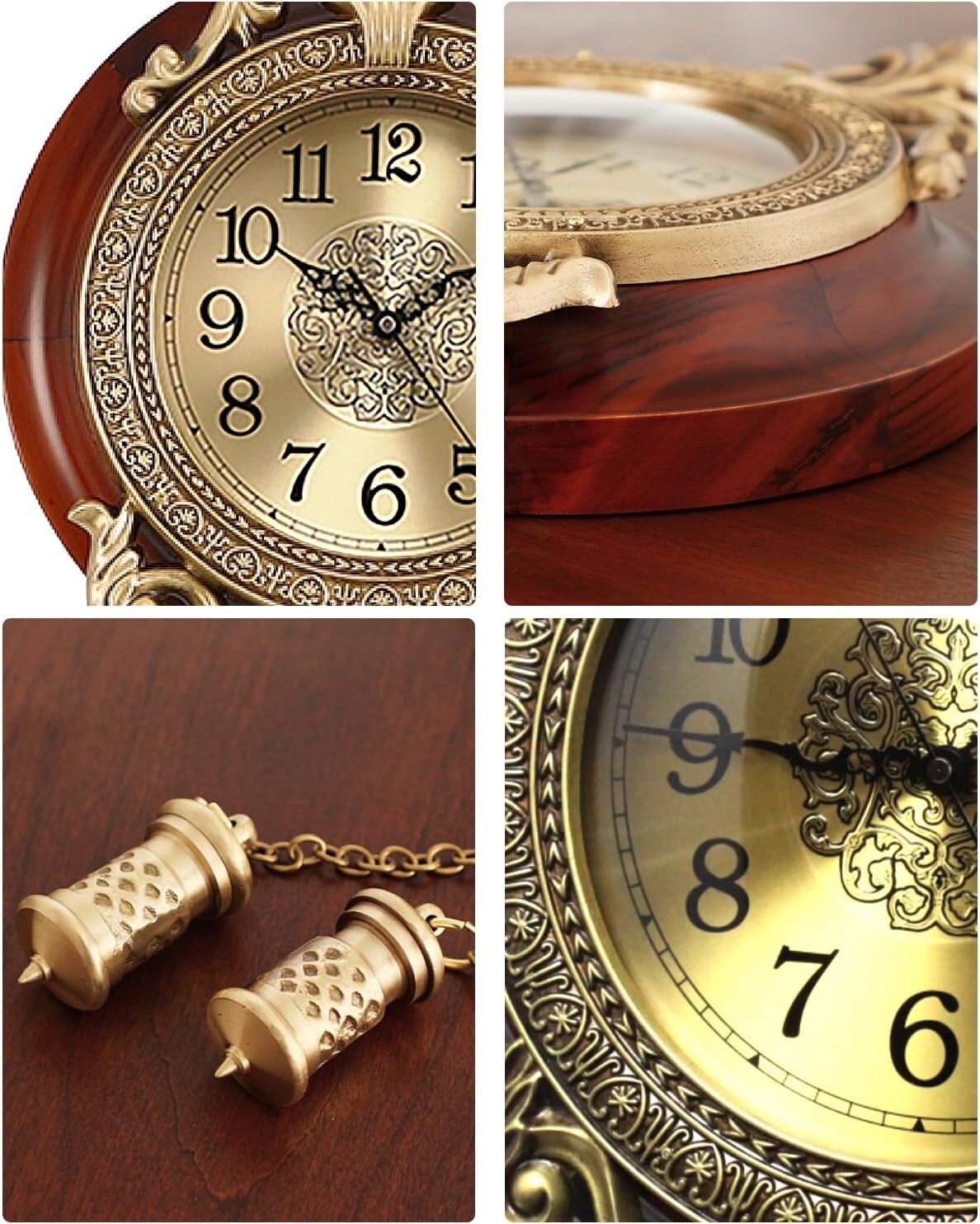 Stylish Brown Wall Clock with Pendulum – Silent, Battery Operated Elegance