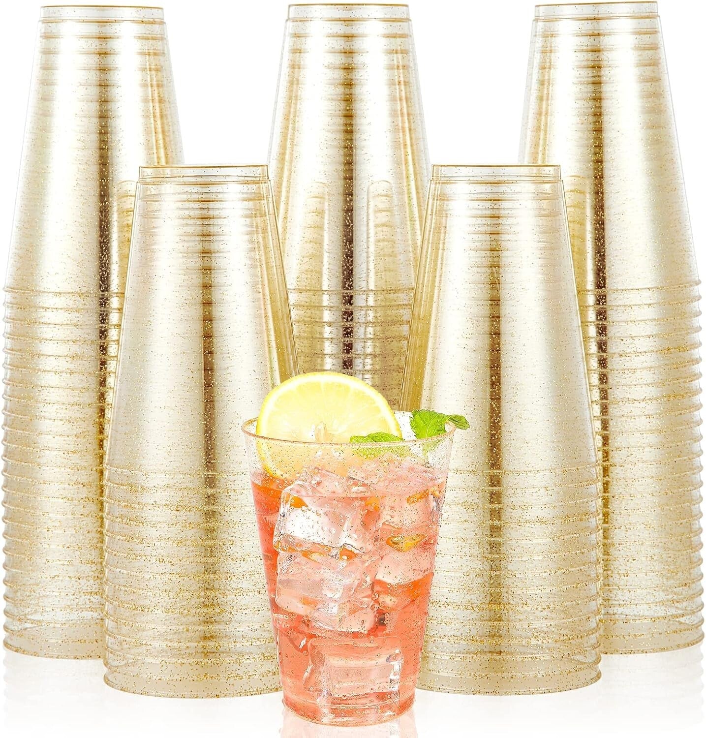 100 Pack Heavy-Duty Gold Glitter Disposable Cups for Elegant Party Celebrations