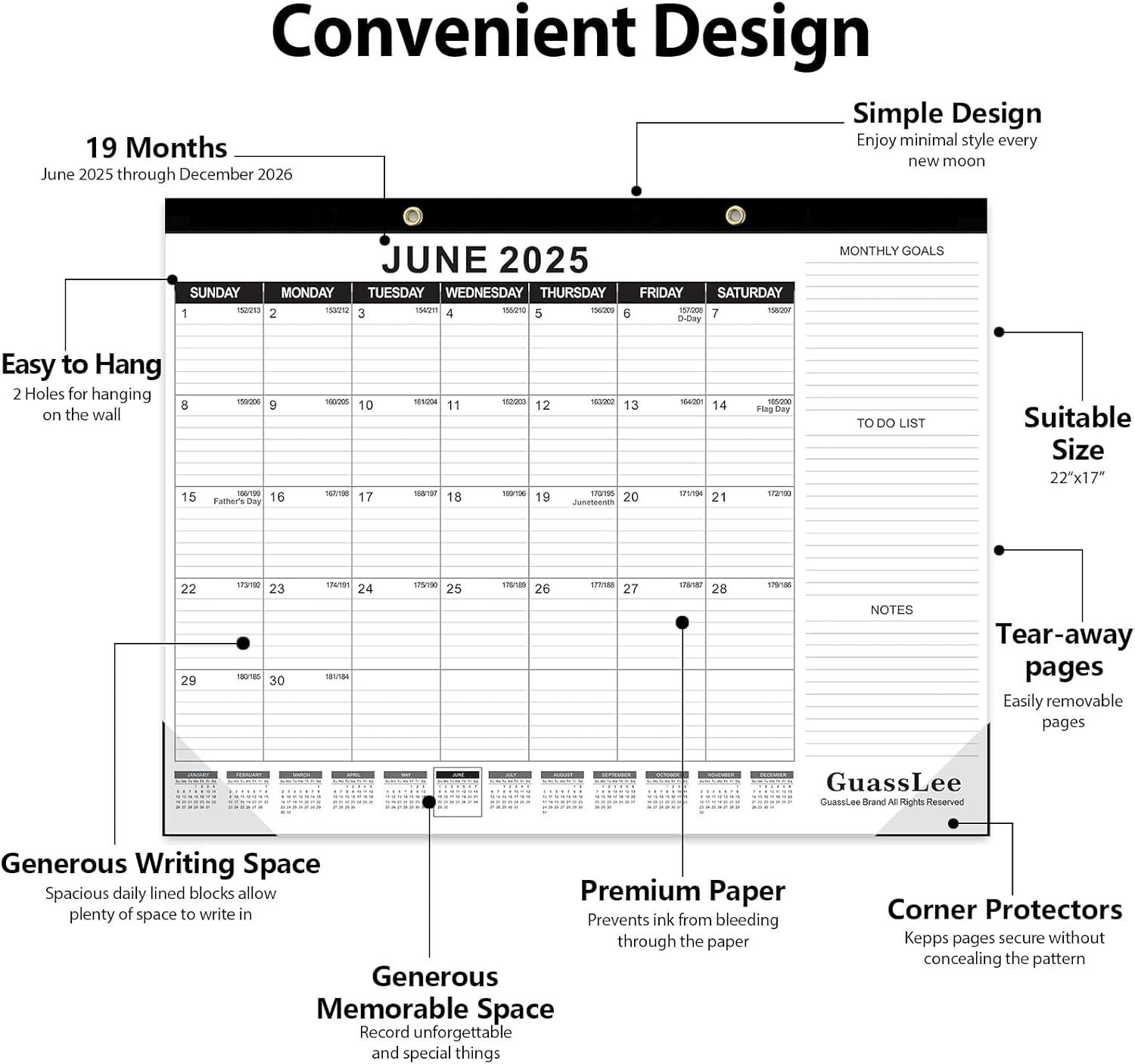19-Month 2025 Desk Calendar Set, 3-Pack - Ideal for Home Office & Classroom Use