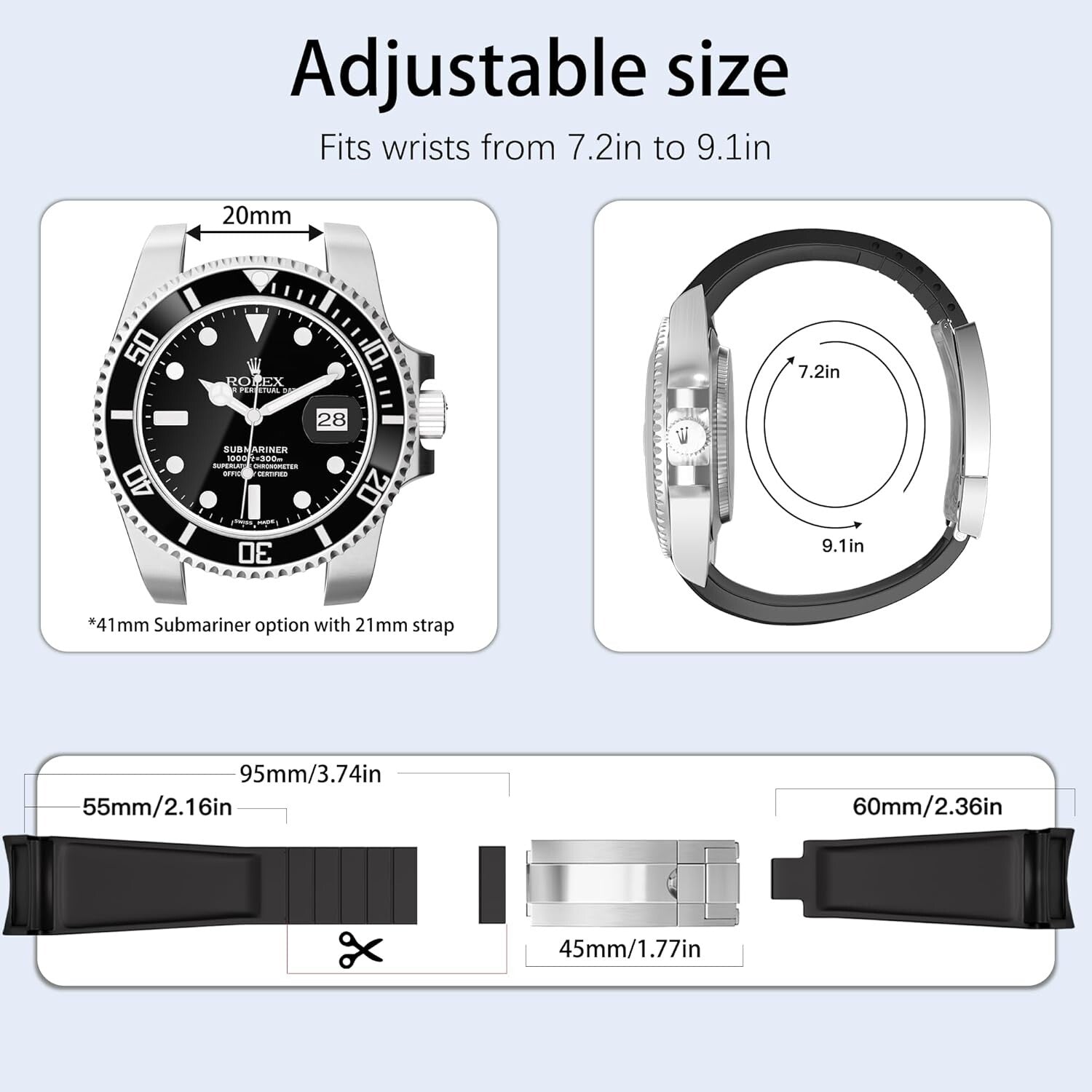 Change Your Style with 20mm Rubber Watch Band - Black, Blue & Green Choices