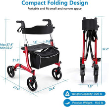 Load image into Gallery viewer, Lightweight Aluminum Rollator Walker for Seniors with Seat &amp; 8" Wheels - Red