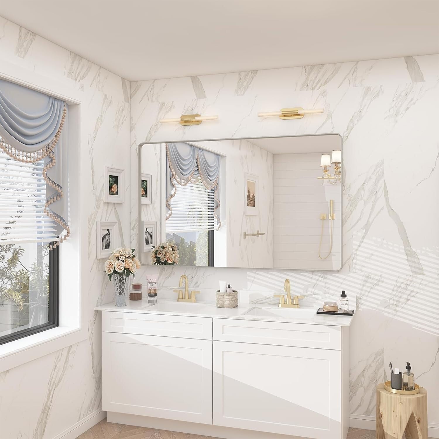 48x30 Lightweight Silver Framed Mirror - Perfect for Bathrooms & Dress Rooms